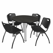 42" ROUND BREAKROOM TABLE- ASH GREY/ CHROME & 4 'M' STACK CHAIRS- BLACK <FONT COLOR=GREEN>-FREE SHIPPING-</FONT>