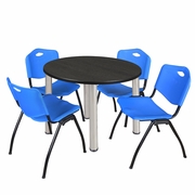 42" ROUND BREAKROOM TABLE- ASH GREY/ CHROME & 4 'M' STACK CHAIRS- BLUE <FONT COLOR=GREEN>-FREE SHIPPING-</FONT>