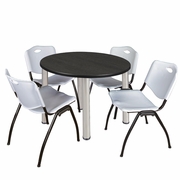42" ROUND BREAKROOM TABLE- ASH GREY/ CHROME & 4 'M' STACK CHAIRS- GREY <FONT COLOR=GREEN>-FREE SHIPPING-</FONT>