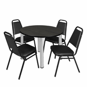 42" ROUND BREAKROOM TABLE- ASH GREY/ CHROME & 4 RESTAURANT STACK CHAIRS- BLACK <FONT COLOR=GREEN>-FREE SHIPPING-</FONT>