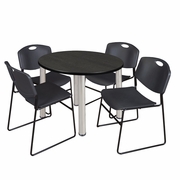 42" ROUND BREAKROOM TABLE- ASH GREY/ CHROME & 4 STACK CHAIRS- BLACK <FONT COLOR=GREEN>-FREE SHIPPING-</FONT>