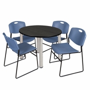 42" ROUND BREAKROOM TABLE- ASH GREY/ CHROME & 4 STACK CHAIRS- BLUE <FONT COLOR=GREEN>-FREE SHIPPING-</FONT>