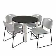 42" ROUND BREAKROOM TABLE- ASH GREY/ CHROME & 4 STACK CHAIRS- GREY <FONT COLOR=GREEN>-FREE SHIPPING-</FONT>