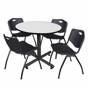 42" ROUND BREAKROOM TABLE- WHITE & 4 'M' STACK CHAIRS- BLACK <FONT COLOR=GREEN>-FREE SHIPPING-</FONT>