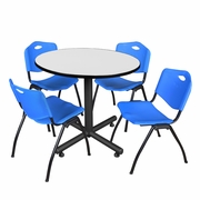 42" ROUND BREAKROOM TABLE- WHITE & 4 'M' STACK CHAIRS- BLUE <FONT COLOR=GREEN>-FREE SHIPPING-</FONT>