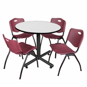 42" ROUND BREAKROOM TABLE- WHITE & 4 'M' STACK CHAIRS- BURGUNDY <FONT COLOR=GREEN>-FREE SHIPPING-</FONT>