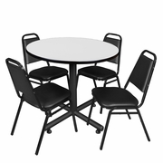 42" ROUND BREAKROOM TABLE- WHITE & 4 RESTAURANT STACK CHAIRS- BLACK <FONT COLOR=GREEN>-FREE SHIPPING-</FONT>