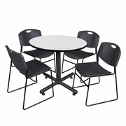 42" ROUND BREAKROOM TABLE- WHITE & 4 STACK CHAIRS- BLACK <FONT COLOR=GREEN>-FREE SHIPPING-</FONT>