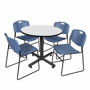 42" ROUND BREAKROOM TABLE- WHITE & 4 STACK CHAIRS- BLUE <FONT COLOR=GREEN>-FREE SHIPPING-</FONT>