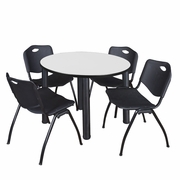 42" ROUND BREAKROOM TABLE- WHITE/ BLACK & 4 'M' STACK CHAIRS- BLACK <FONT COLOR=GREEN>-FREE SHIPPING-</FONT>