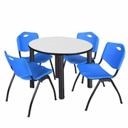 42" ROUND BREAKROOM TABLE- WHITE/ BLACK & 4 'M' STACK CHAIRS- BLUE <FONT COLOR=GREEN>-FREE SHIPPING-</FONT>