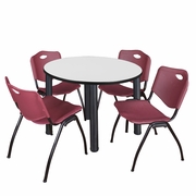 42" ROUND BREAKROOM TABLE- WHITE/ BLACK & 4 'M' STACK CHAIRS- BURGUNDY <FONT COLOR=GREEN>-FREE SHIPPING-</FONT>