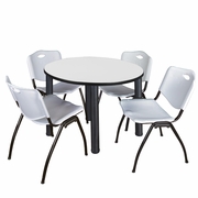 42" ROUND BREAKROOM TABLE- WHITE/ BLACK & 4 'M' STACK CHAIRS- GREY <FONT COLOR=GREEN>-FREE SHIPPING-</FONT>