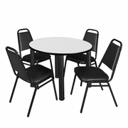 42" ROUND BREAKROOM TABLE- WHITE/ BLACK & 4 RESTAURANT STACK CHAIRS- BLACK <FONT COLOR=GREEN>-FREE SHIPPING-</FONT>