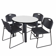 42" ROUND BREAKROOM TABLE- WHITE/ BLACK & 4 STACK CHAIRS- BLACK <FONT COLOR=GREEN>-FREE SHIPPING-</FONT>