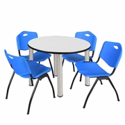 42" ROUND BREAKROOM TABLE- WHITE/ CHROME & 4 'M' STACK CHAIRS- BLUE <FONT COLOR=GREEN>-FREE SHIPPING-</FONT>