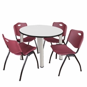 42" ROUND BREAKROOM TABLE- WHITE/ CHROME & 4 'M' STACK CHAIRS- BURGUNDY <FONT COLOR=GREEN>-FREE SHIPPING-</FONT>