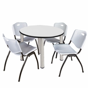 42" ROUND BREAKROOM TABLE- WHITE/ CHROME & 4 'M' STACK CHAIRS- GREY <FONT COLOR=GREEN>-FREE SHIPPING-</FONT>