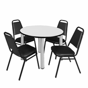 42" ROUND BREAKROOM TABLE- WHITE/ CHROME & 4 RESTAURANT STACK CHAIRS- BLACK <FONT COLOR=GREEN>-FREE SHIPPING-</FONT>