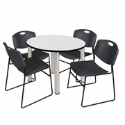 42" ROUND BREAKROOM TABLE- WHITE/ CHROME & 4 STACK CHAIRS- BLACK <FONT COLOR=GREEN>-FREE SHIPPING-</FONT>