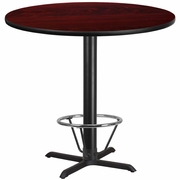 42'' ROUND MAHOGANY LAMINATE TABLE TOP WITH 33'' X 33'' BAR HEIGHT TABLE BASE AND FOOT RING <font color=green>FREE SHIPPING!</font>