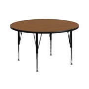42'' ROUND OAK THERMAL LAMINATE ACTIVITY TABLE - HEIGHT ADJUSTABLE SHORT LEGS <font color=green>FREE SHIPPING!</font>