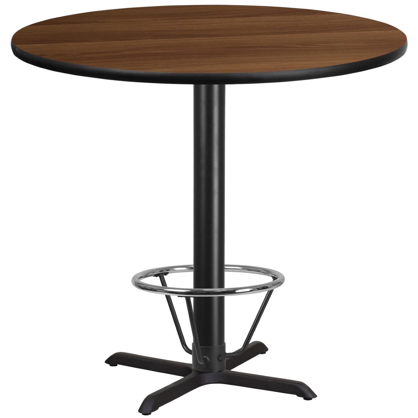 42'' ROUND WALNUT LAMINATE TABLE TOP WITH 33'' X 33'' BAR HEIGHT TABLE BASE AND FOOT RING <font color=green>FREE SHIPPING!</font> 42'' ROUND WALNUT LAMINATE TABLE TOP WITH 33'' X 33'' BAR HEIGHT TABLE BASE AND FOOT RING <font color=green>FREE SHIPPING!</font>