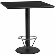 42'' SQUARE BLACK LAMINATE TABLE TOP WITH 24'' ROUND BAR HEIGHT TABLE BASE AND FOOT RING <font color=green>FREE SHIPPING!</font>