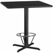 42'' SQUARE BLACK LAMINATE TABLE TOP WITH 33'' X 33'' BAR HEIGHT TABLE BASE AND FOOT RING <font color=green>FREE SHIPPING!</font>