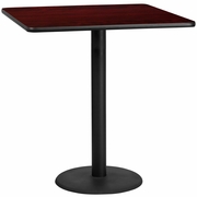42'' SQUARE MAHOGANY LAMINATE TABLE TOP WITH 24'' ROUND BAR HEIGHT TABLE BASE: <font color=green>FREE SHIPPING!</font>