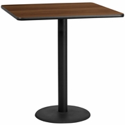 42'' SQUARE WALNUT LAMINATE TABLE TOP WITH 24'' ROUND BAR HEIGHT TABLE BASE: <font color=green>FREE SHIPPING!</font>
