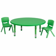 45'' ROUND GREEN PLASTIC HEIGHT ADJUSTABLE ACTIVITY TABLE SET WITH 2 CHAIRS <font color=green>FREE SHIPPING!</font> 45'' ROUND GREEN PLASTIC HEIGHT ADJUSTABLE ACTIVITY TABLE SET WITH 2 CHAIRS <font color=green>FREE SHIPPING!</font>