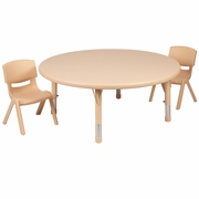 45" ROUND NATURAL PLASTIC HEIGHT ADJUSTABLE ACTIVITY TABLE SET WITH 2 CHAIRS: <font color=green>FREE SHIPPING!</font> 45" ROUND NATURAL PLASTIC HEIGHT ADJUSTABLE ACTIVITY TABLE SET WITH 2 CHAIRS: <font color=green>FREE SHIPPING!</font>