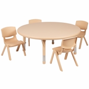 45" ROUND NATURAL PLASTIC HEIGHT ADJUSTABLE ACTIVITY TABLE SET WITH 4 CHAIRS: <font color=green>FREE SHIPPING!</font> 45" ROUND NATURAL PLASTIC HEIGHT ADJUSTABLE ACTIVITY TABLE SET WITH 4 CHAIRS: <font color=green>FREE SHIPPING!</font>