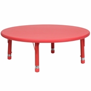 45'' ROUND RED PLASTIC HEIGHT ADJUSTABLE ACTIVITY TABLE: <font color=green>FREE SHIPPING!</font>