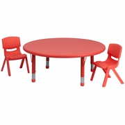 45'' ROUND RED PLASTIC HEIGHT ADJUSTABLE ACTIVITY TABLE SET WITH 2 CHAIRS: <font color=green>FREE SHIPPING!</font> 45'' ROUND RED PLASTIC HEIGHT ADJUSTABLE ACTIVITY TABLE SET WITH 2 CHAIRS: <font color=green>FREE SHIPPING!</font>