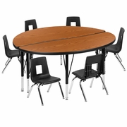 47.5" CIRCLE WAVE FLEXIBLE LAMINATE ACTIVITY TABLE SET WITH 14" STUDENT STACK CHAIRS, OAK/BLACK <font color=green>FREE SHIPPING!</font> 47.5" CIRCLE WAVE FLEXIBLE LAMINATE ACTIVITY TABLE SET WITH 14" STUDENT STACK CHAIRS, OAK/BLACK <font color=green>FREE SHIPPING!</font>
