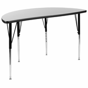47.5" HALF CIRCLE WAVE FLEXIBLE COLLABORATIVE GREY THERMAL LAMINATE ACTIVITY TABLE - STANDARD HEIGHT ADJUSTABLE LEGS <font color=green>FREE SHIPPING!</font>