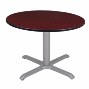 48 IN. LARGE ROUND X-BASE BREAKROOM TABLE- MAHOGANY TOP, GREY LEGS <FONT COLOR=GREEN>-FREE SHIPPING-</FONT>