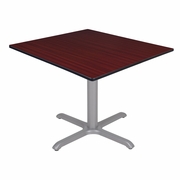48 IN. LARGE SQUARE X-BASE BREAKROOM TABLE- MAHOGANY TOP, GREY LEGS <FONT COLOR=GREEN>-FREE SHIPPING-</FONT>