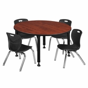 48 IN. ROUND ADJUSTABLE CLASSROOM TABLE- CHERRY & 4 ANDY 12 IN. STACK CHAIRS- BLACK <FONT COLOR=GREEN>-FREE SHIPPING-</FONT> 48 IN. ROUND ADJUSTABLE CLASSROOM TABLE- CHERRY & 4 ANDY 12 IN. STACK CHAIRS- BLACK <FONT COLOR=GREEN>-FREE SHIPPING-</FONT>