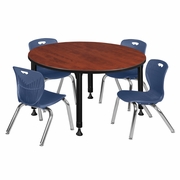 48 IN. ROUND ADJUSTABLE CLASSROOM TABLE- CHERRY & 4 ANDY 12 IN. STACK CHAIRS- BLUE <FONT COLOR=GREEN>-FREE SHIPPING-</FONT> 48 IN. ROUND ADJUSTABLE CLASSROOM TABLE- CHERRY & 4 ANDY 12 IN. STACK CHAIRS- BLUE <FONT COLOR=GREEN>-FREE SHIPPING-</FONT>