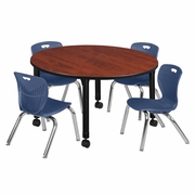 48 IN. ROUND ADJUSTABLE CLASSROOM TABLE- CHERRY & 4 ANDY 12 IN. STACK CHAIRS- BLUE <FONT COLOR=GREEN>-FREE SHIPPING-</FONT> 48 IN. ROUND ADJUSTABLE CLASSROOM TABLE- CHERRY & 4 ANDY 12 IN. STACK CHAIRS- BLUE <FONT COLOR=GREEN>-FREE SHIPPING-</FONT>