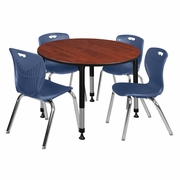 48 IN. ROUND ADJUSTABLE CLASSROOM TABLE- CHERRY & 4 ANDY 18 IN. STACK CHAIRS- BLUE <FONT COLOR=GREEN>-FREE SHIPPING-</FONT> 48 IN. ROUND ADJUSTABLE CLASSROOM TABLE- CHERRY & 4 ANDY 18 IN. STACK CHAIRS- BLUE <FONT COLOR=GREEN>-FREE SHIPPING-</FONT>