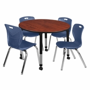 48 IN. ROUND ADJUSTABLE CLASSROOM TABLE- CHERRY & 4 ANDY 18 IN. STACK CHAIRS- BLUE <FONT COLOR=GREEN>-FREE SHIPPING-</FONT> 48 IN. ROUND ADJUSTABLE CLASSROOM TABLE- CHERRY & 4 ANDY 18 IN. STACK CHAIRS- BLUE <FONT COLOR=GREEN>-FREE SHIPPING-</FONT>