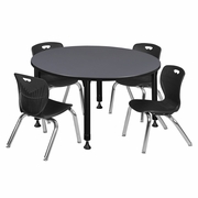 48 IN. ROUND ADJUSTABLE CLASSROOM TABLE- GREY & 4 ANDY 12 IN. STACK CHAIRS- BLACK <FONT COLOR=GREEN>-FREE SHIPPING-</FONT> 48 IN. ROUND ADJUSTABLE CLASSROOM TABLE- GREY & 4 ANDY 12 IN. STACK CHAIRS- BLACK <FONT COLOR=GREEN>-FREE SHIPPING-</FONT>