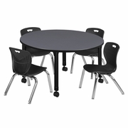 48 IN. ROUND ADJUSTABLE CLASSROOM TABLE- GREY & 4 ANDY 12 IN. STACK CHAIRS- BLACK <FONT COLOR=GREEN>-FREE SHIPPING-</FONT> 48 IN. ROUND ADJUSTABLE CLASSROOM TABLE- GREY & 4 ANDY 12 IN. STACK CHAIRS- BLACK <FONT COLOR=GREEN>-FREE SHIPPING-</FONT>
