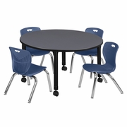 48 IN. ROUND ADJUSTABLE CLASSROOM TABLE- GREY & 4 ANDY 12 IN. STACK CHAIRS- BLUE <FONT COLOR=GREEN>-FREE SHIPPING-</FONT> 48 IN. ROUND ADJUSTABLE CLASSROOM TABLE- GREY & 4 ANDY 12 IN. STACK CHAIRS- BLUE <FONT COLOR=GREEN>-FREE SHIPPING-</FONT>