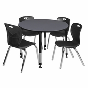 48 IN. ROUND ADJUSTABLE CLASSROOM TABLE- GREY & 4 ANDY 18 IN. STACK CHAIRS- BLACK <FONT COLOR=GREEN>-FREE SHIPPING-</FONT> 48 IN. ROUND ADJUSTABLE CLASSROOM TABLE- GREY & 4 ANDY 18 IN. STACK CHAIRS- BLACK <FONT COLOR=GREEN>-FREE SHIPPING-</FONT>