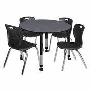 48 IN. ROUND ADJUSTABLE CLASSROOM TABLE- GREY & 4 ANDY 18 IN. STACK CHAIRS- BLACK <FONT COLOR=GREEN>-FREE SHIPPING-</FONT> 48 IN. ROUND ADJUSTABLE CLASSROOM TABLE- GREY & 4 ANDY 18 IN. STACK CHAIRS- BLACK <FONT COLOR=GREEN>-FREE SHIPPING-</FONT>